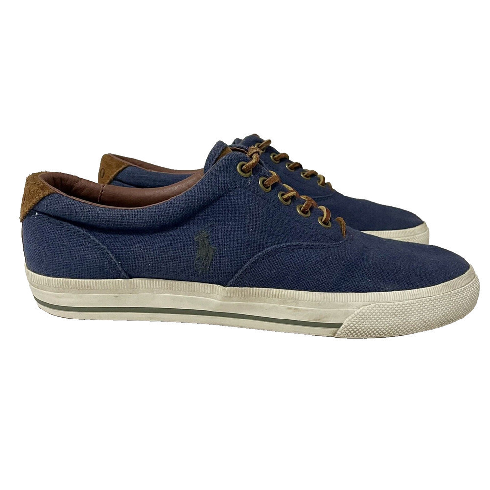 Polo Ralph Lauren Vaughn Sneaker Shoes 9.5 D Blue Canvas Lace Up Men Pre…